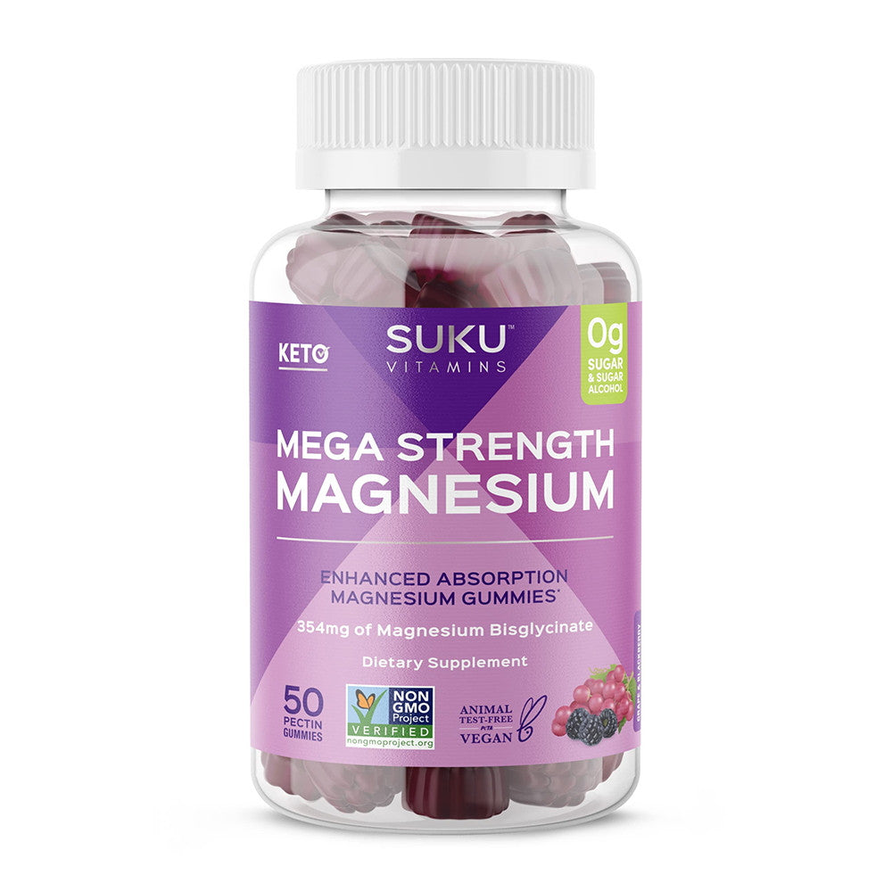 Suku Vitamins Mega Strength Magnesium 177 Mg Grape BlackBerry Gummy Vitamins, 50 Ct